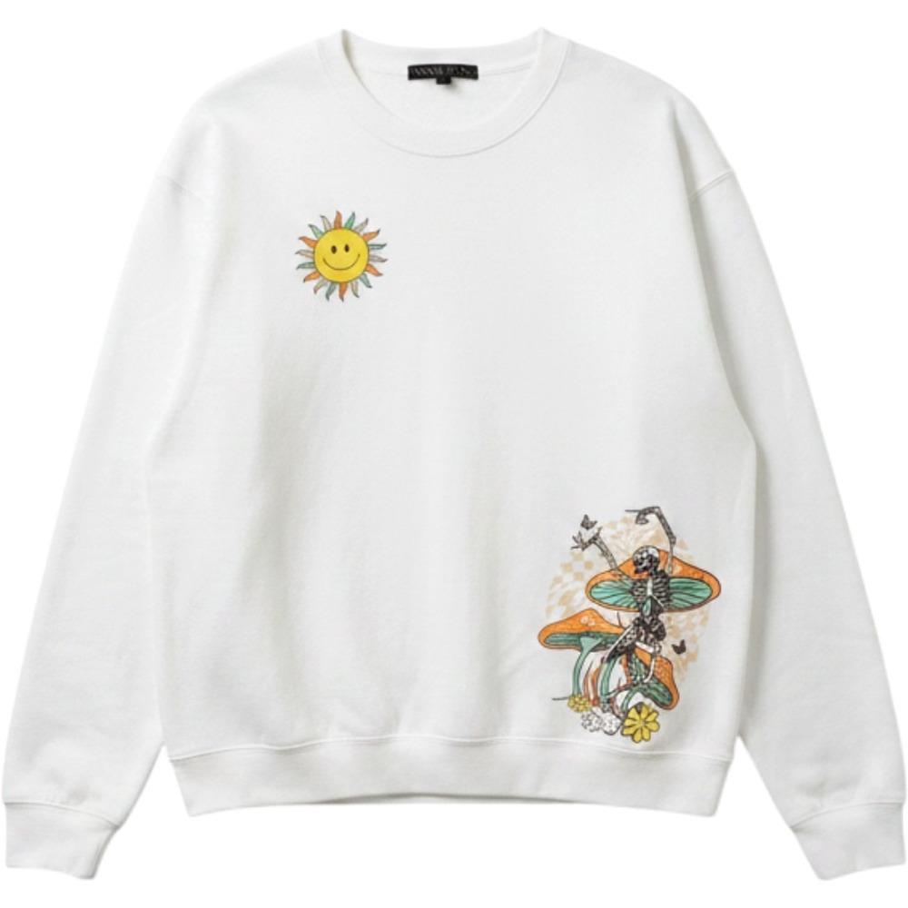 Vinyl Icons White Skeleton Mushroom Sun Graphic Crewneck Sweatshirt XS